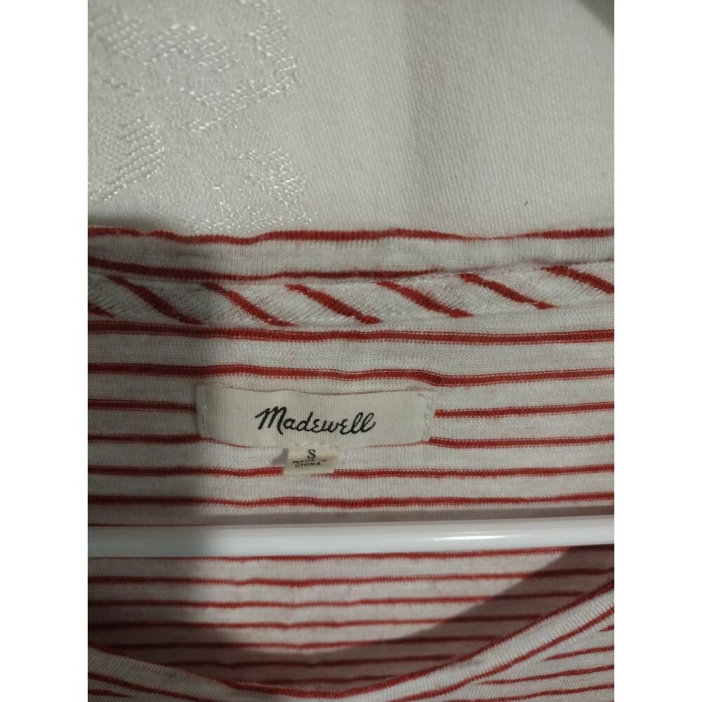 Madewell Small Long Sleeve Top White Red Stripe Casual Minimalist Soft Relaxed - Picture 2 of 3